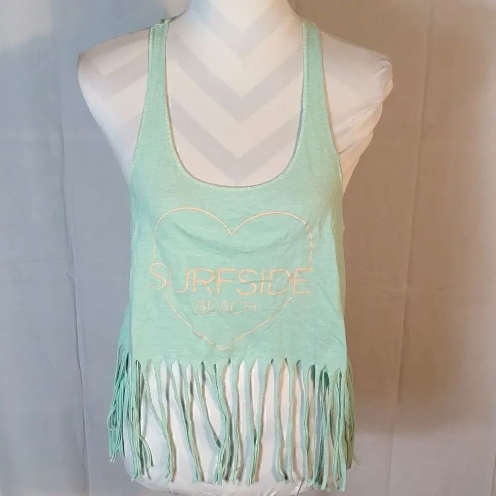 Lagaci Fringed "Surfside Beach" Cropped Tank Top